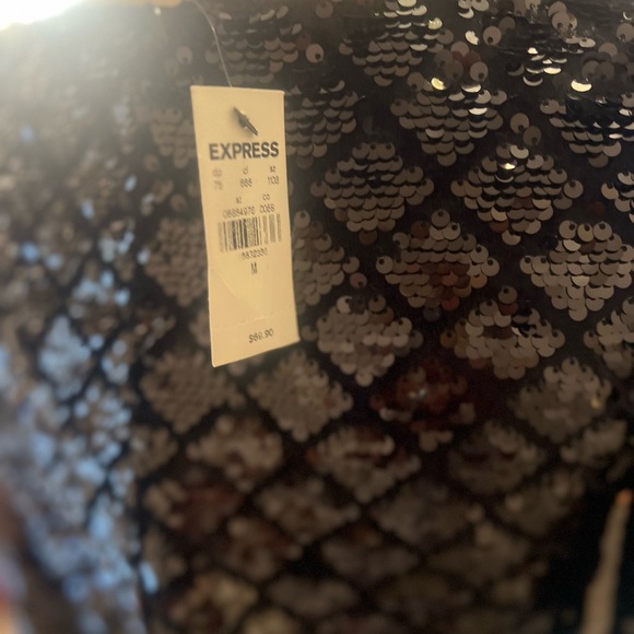 Express Sequin Crop Top Size M Long Sleeve Back Zip Diamond Pattern Top - Picture 5 of 7